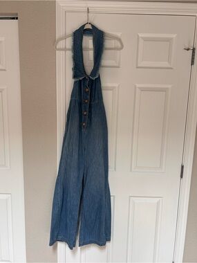 Free People Light Wash Denim Jumpsuit